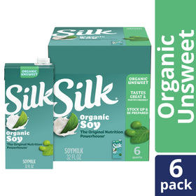 Silk unsweetened soy milk being poured over cereal for a dairy-free breakfast