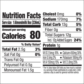 Silk Vanilla Almondmilk 8 oz bottle closeup with label details.