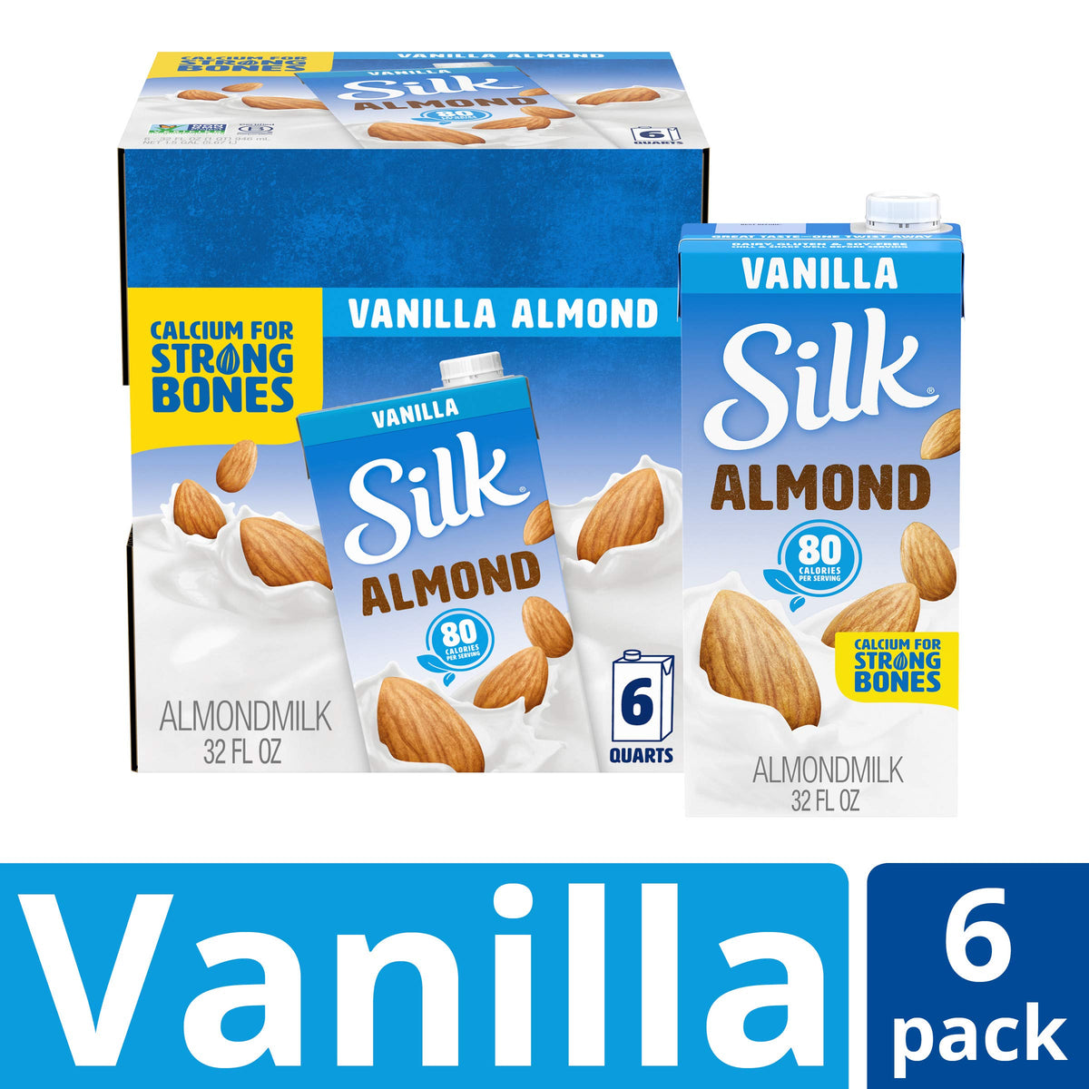 Silk Vanilla Almondmilk coffee pour demonstrates creamy non-dairy boost.