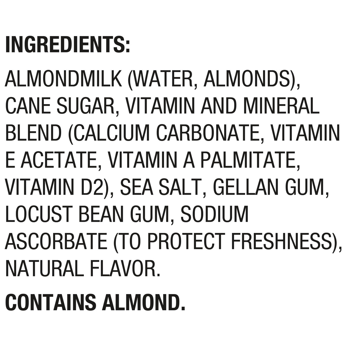 Silk Vanilla Almondmilk non-GMO verified ingredient profile and clean labeling.