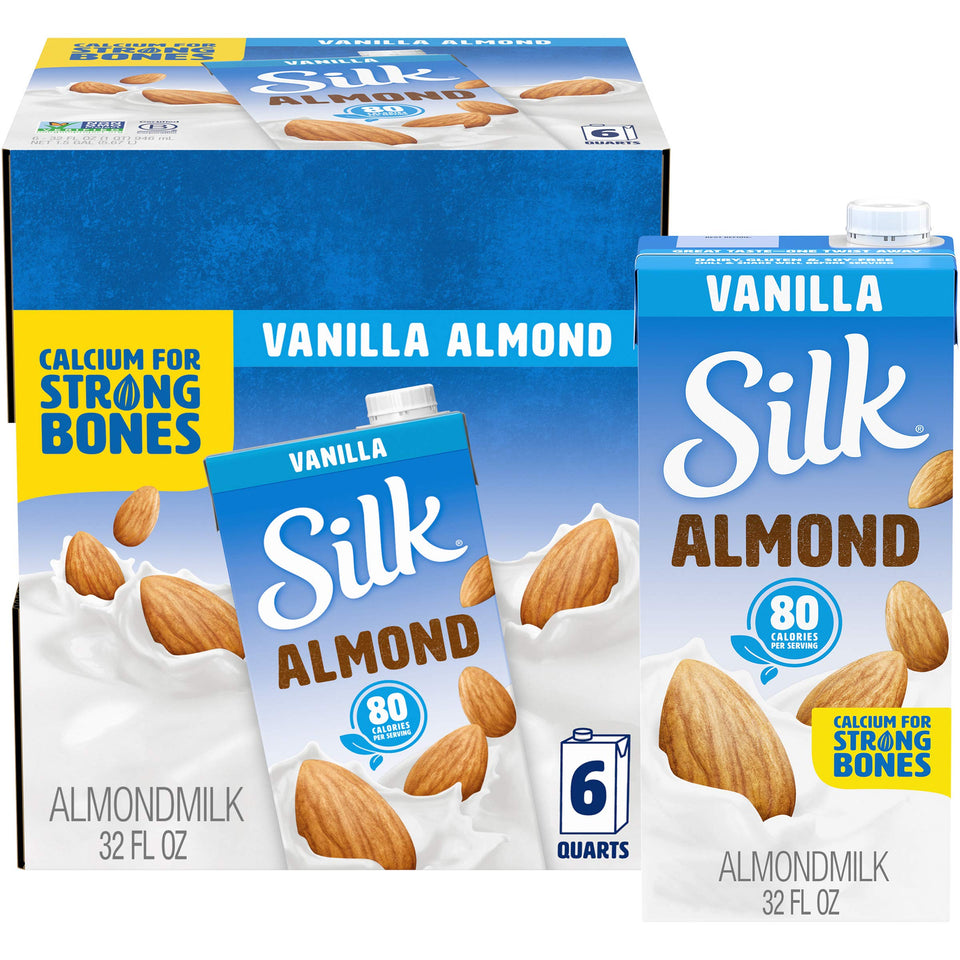 Silk Vanilla Almondmilk pantry setup shows dairy-free versatility for everyday recipes.