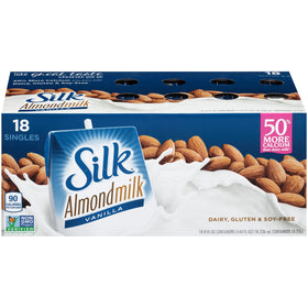 Silk Vanilla Almondmilk poured into a glass for quick sipping.