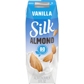 Silk Vanilla Almondmilk shelf-stable bottle for pantry storage.