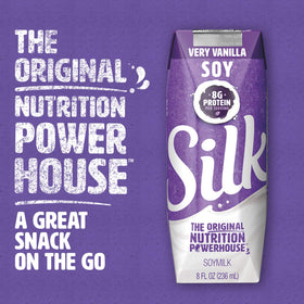 Silk Vanilla Soymilk served in a glass with a creamy appearance
