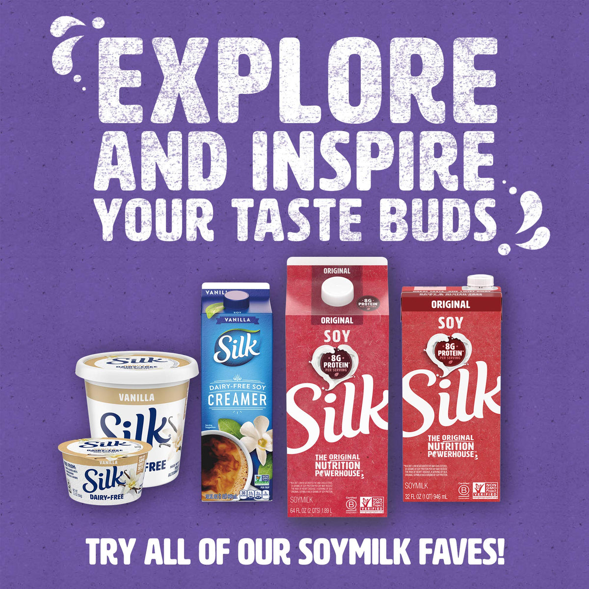 Silk Vanilla Soymilk nutrition panel highlights calcium and protein