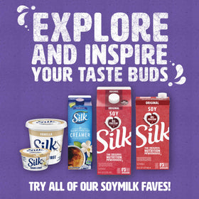 Silk Vanilla Soymilk nutrition panel highlights calcium and protein