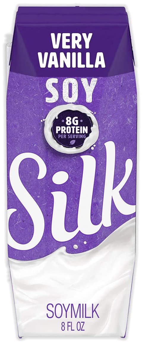 Silk Vanilla Soymilk carton demonstrating shelf-stable pantry storage