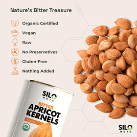 SILO Nuts organic bitter apricot kernels on kitchen counter ready for recipes