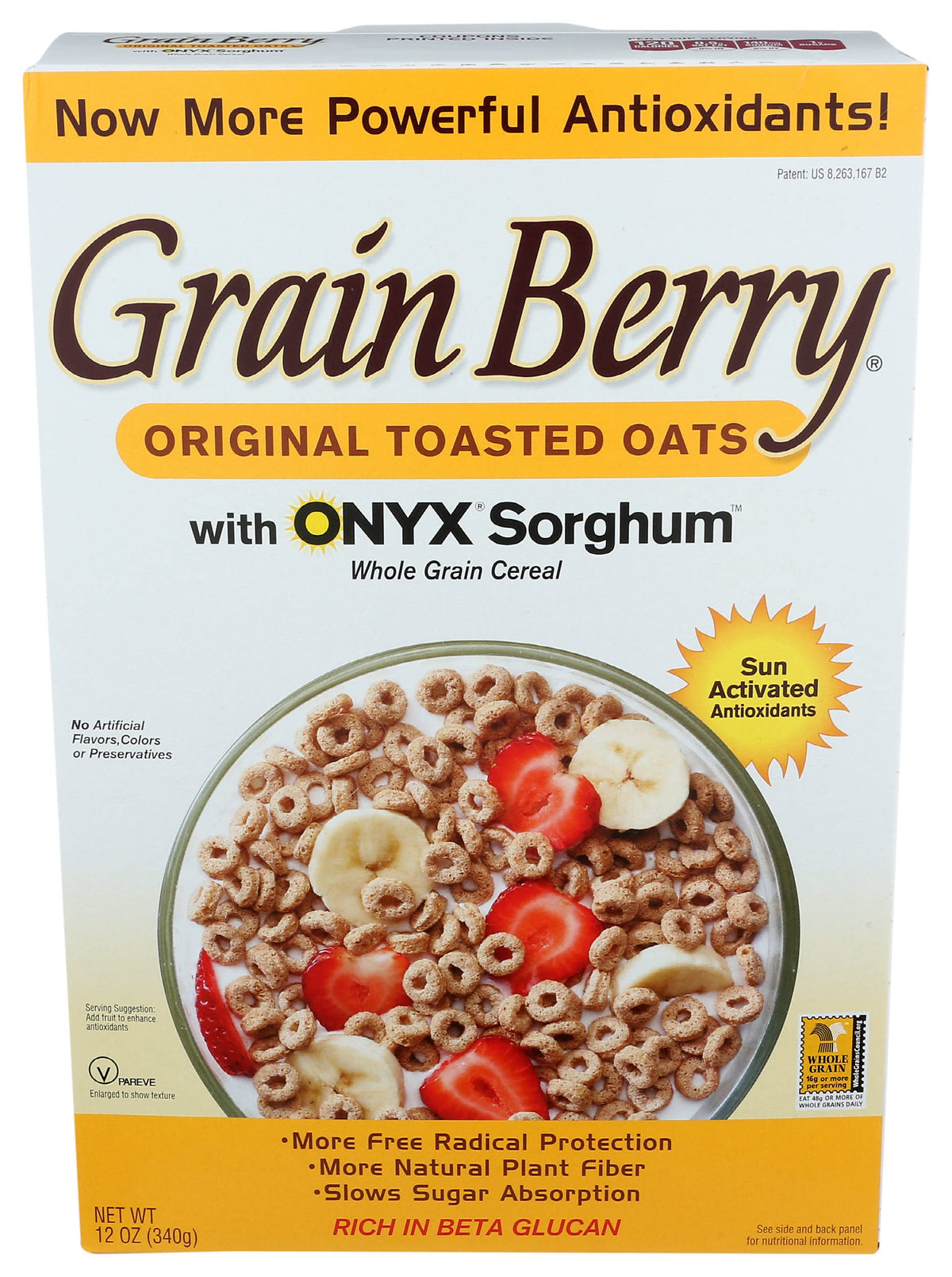 Silver Palate Grain Berry Toasted Oats box front shows wholesome ingredients for a nutritious breakfast.