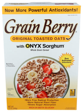 Silver Palate Grain Berry Toasted Oats box front shows wholesome ingredients for a nutritious breakfast.
