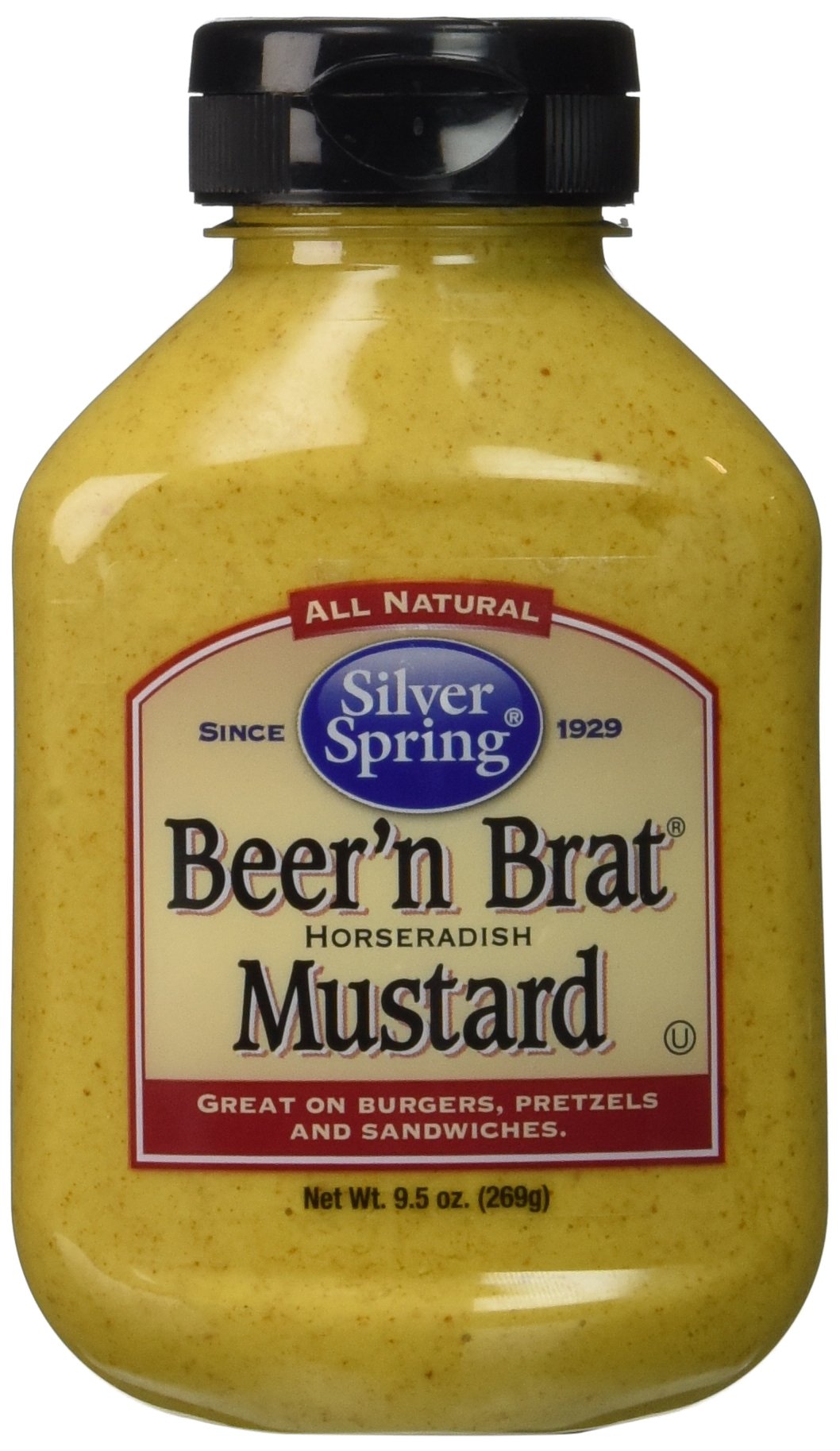 Silver Springs Beer & Brat Mustard jar front view for brats and sandwiches.