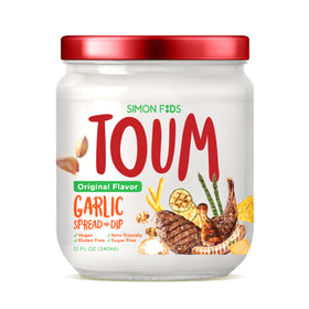 Simon Foods TOUM bottle pour showing garlicky spread for quick use