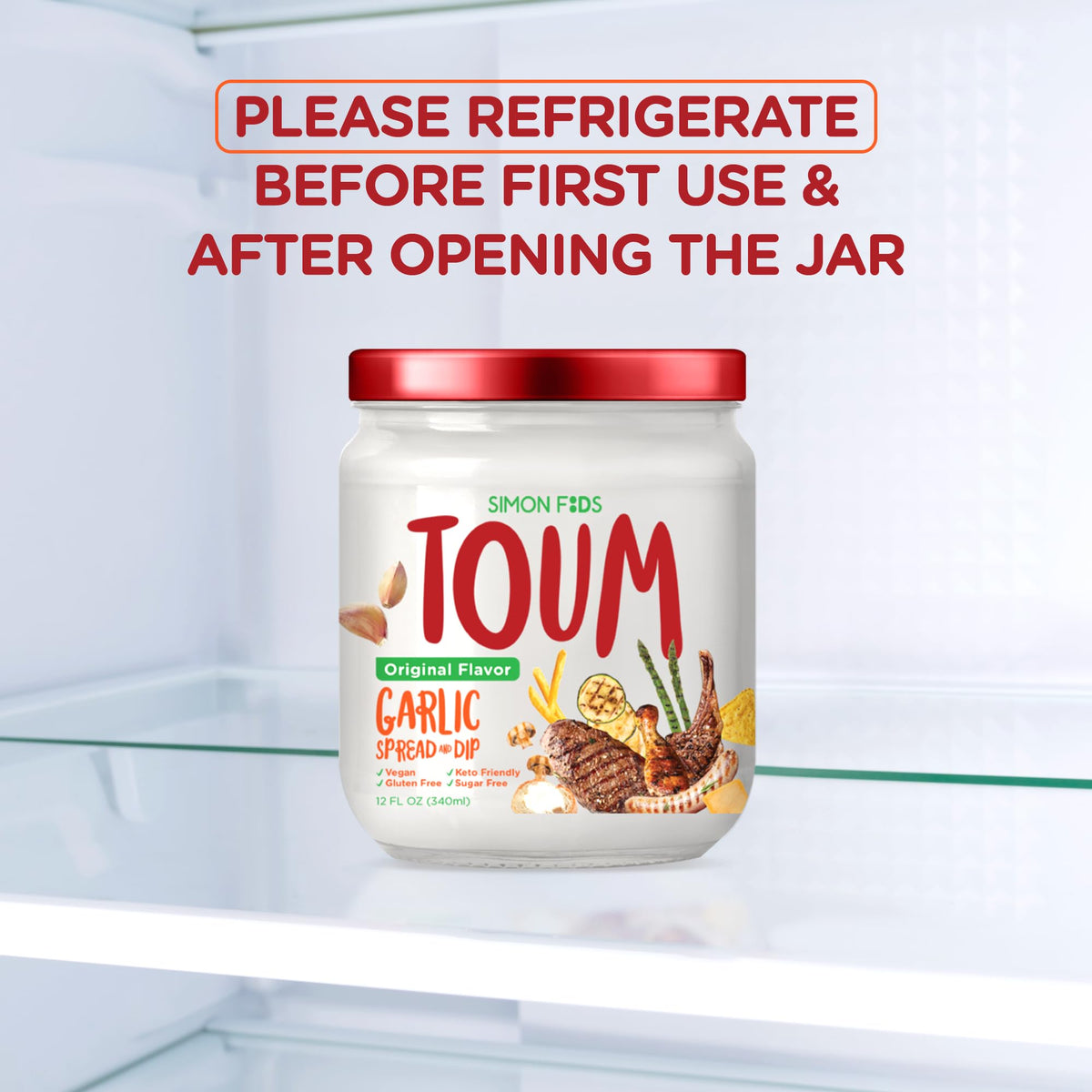 Simon Foods TOUM spread on toast showcasing dairy-free garlic goodness