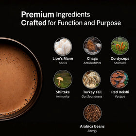 Simpl Dose Mushroom Coffee cup steaming suggests steady focus and taste.
