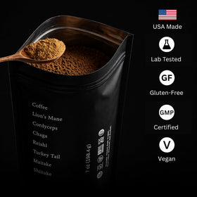 Simpl Dose Mushroom Coffee instant scoop dissolves smoothly for busy mornings.