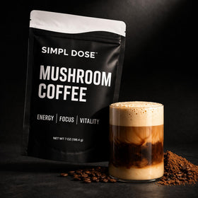 Simpl Dose Mushroom Coffee mug with creamer illustrates a daily ritual.