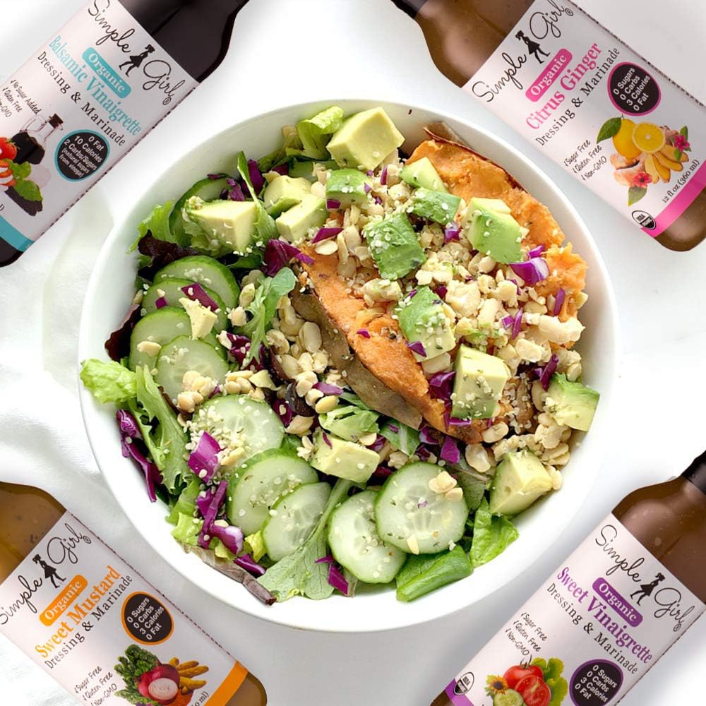 Simple Girl Dressings sampler plate showcases diet-friendly variety.