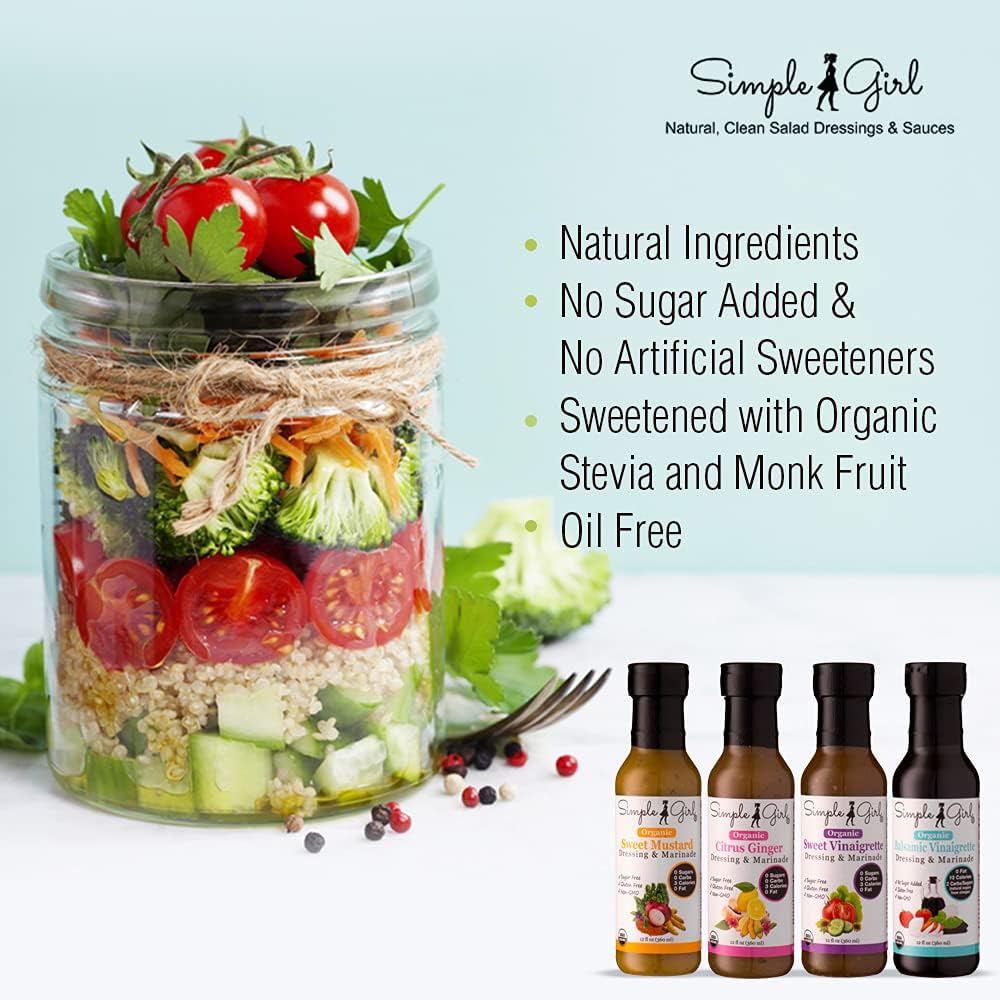 Simple Girl Sweet Mustard Dressing bottle with tangy, low sugar profile.