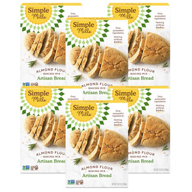 Simple Mills Almond Flour Artisan Bread Mix box front for gluten-free baking.