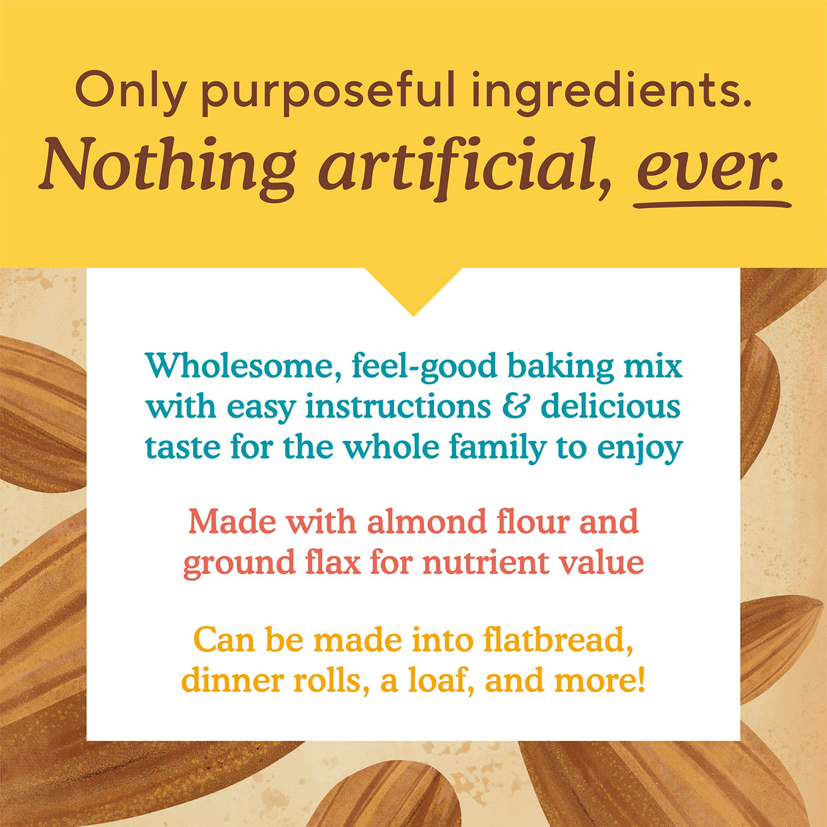 Ingredients list of Simple Mills bread mix highlighting nutrient-dense options.