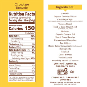 Simple Mills almond flour bars ingredients with visible nuts and seeds in chocolate bite