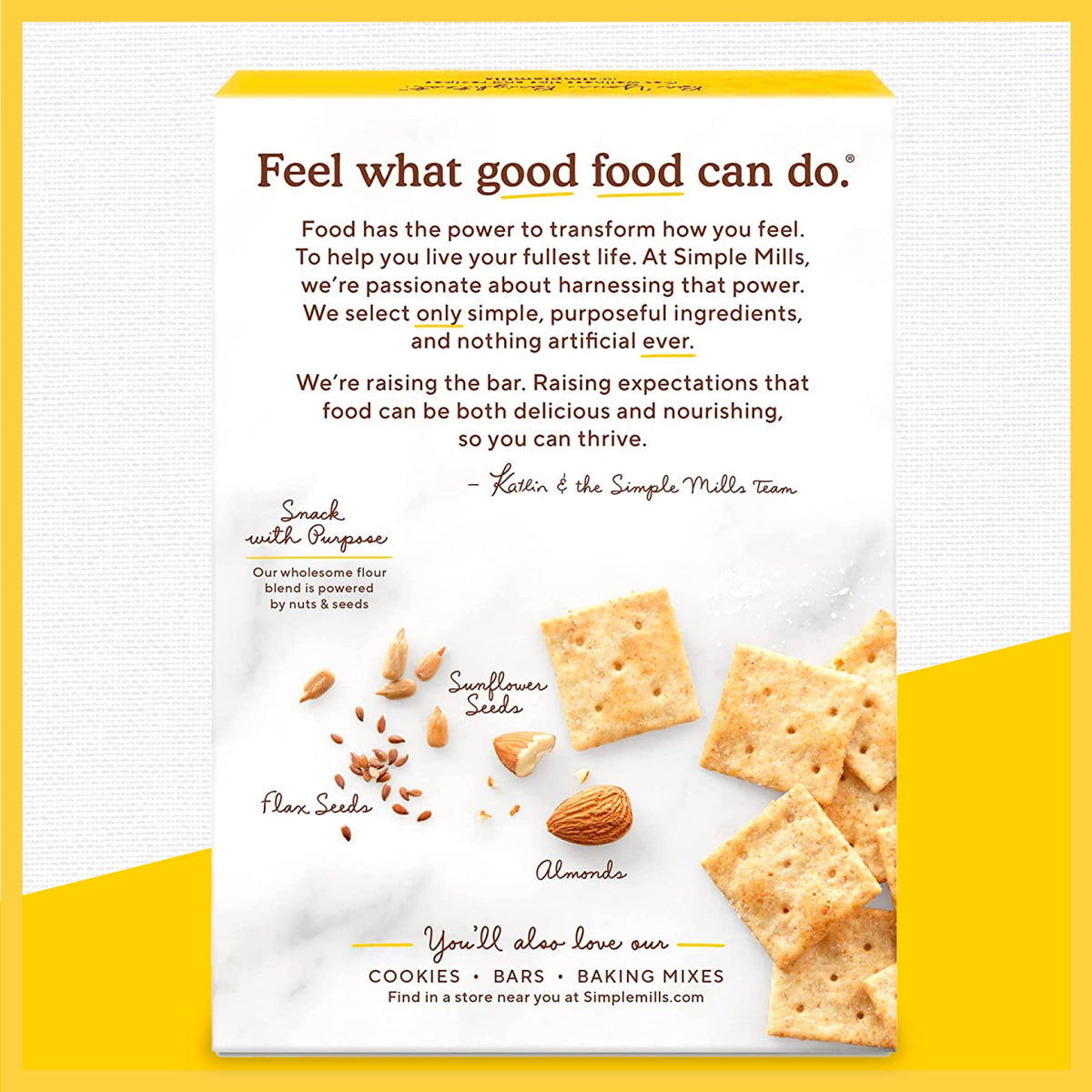 Snack-time option, grain-free and plant-based Simple Mills crackers sea salt.