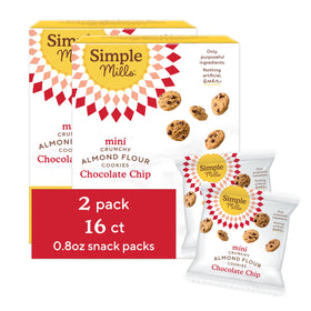 Simple Mills almond flour mini cookies in 8-pouch pack for on-the-go snacking