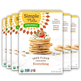 Simple Mills Everything Seed Crackers box shown, gluten-free and plant-based option