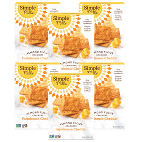 Simple Mills Farmhouse Cheddar crackers box offers a gluten-free, convenient snack.