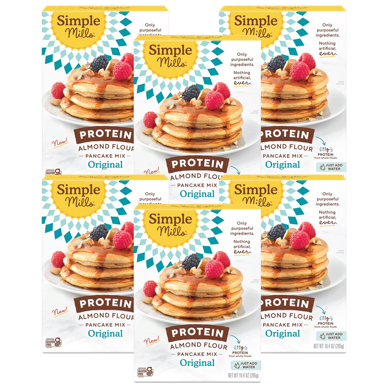 Simple Mills Just Add Water Pancake Mix box front highlighting convenient protein-rich breakfast