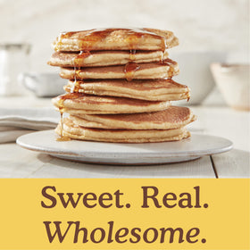 Stack of fluffy pancakes made with Simple Mills almond flour pancake mix
