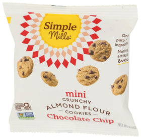 Simple Mills mini chocolate chip cookie in portable pack ideal for lunchboxes and quick treats.