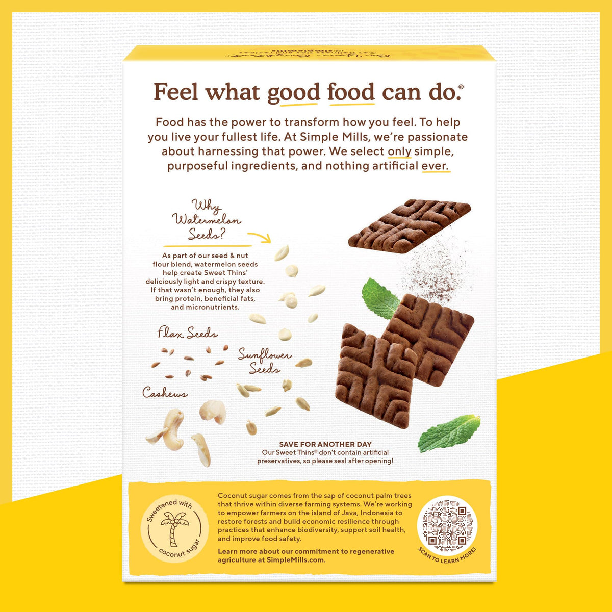 Simple Mills Mint Chocolate Sweet Thins ingredients list featuring seed flours.