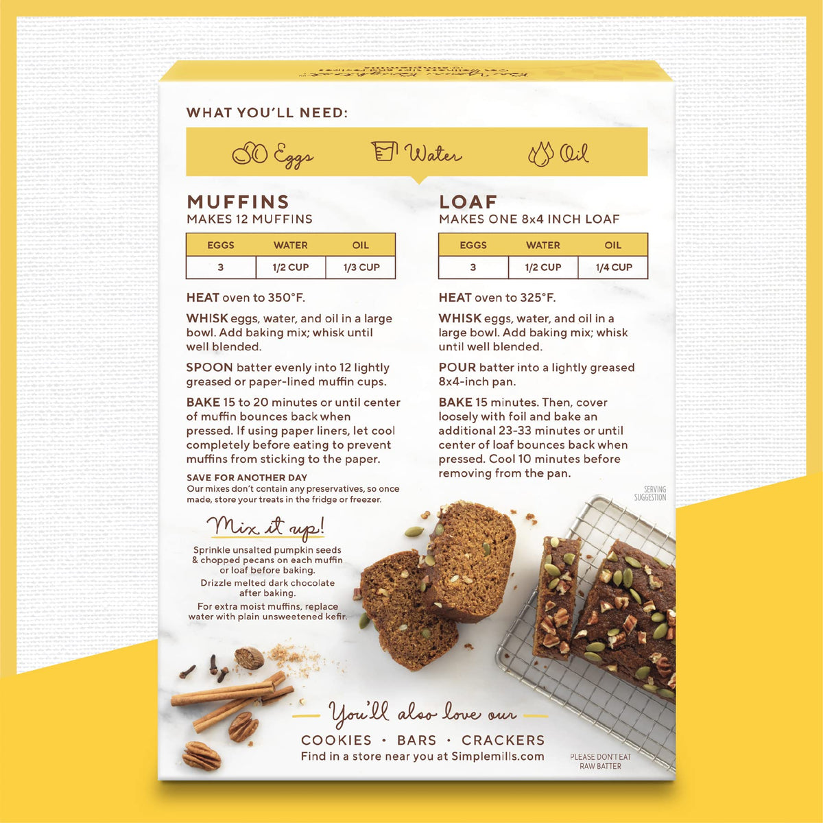 Nothing artificial, ever in Simple Mills pumpkin bread mix packaging