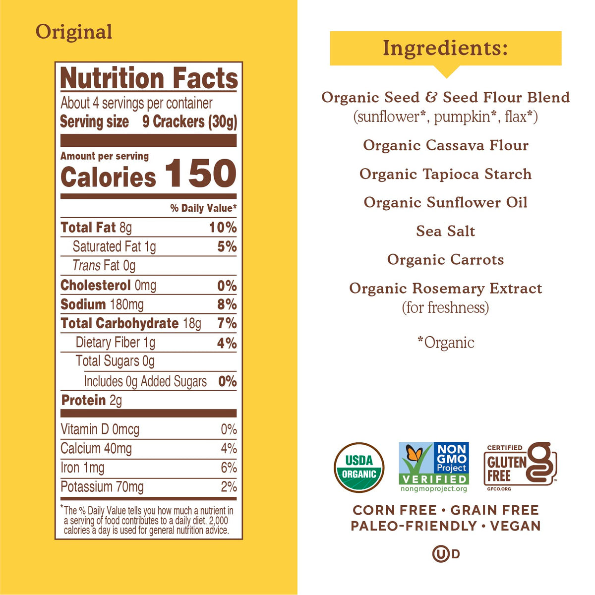 Simple Mills Seed Crackers Original packaging on shelf, family-size convenience.