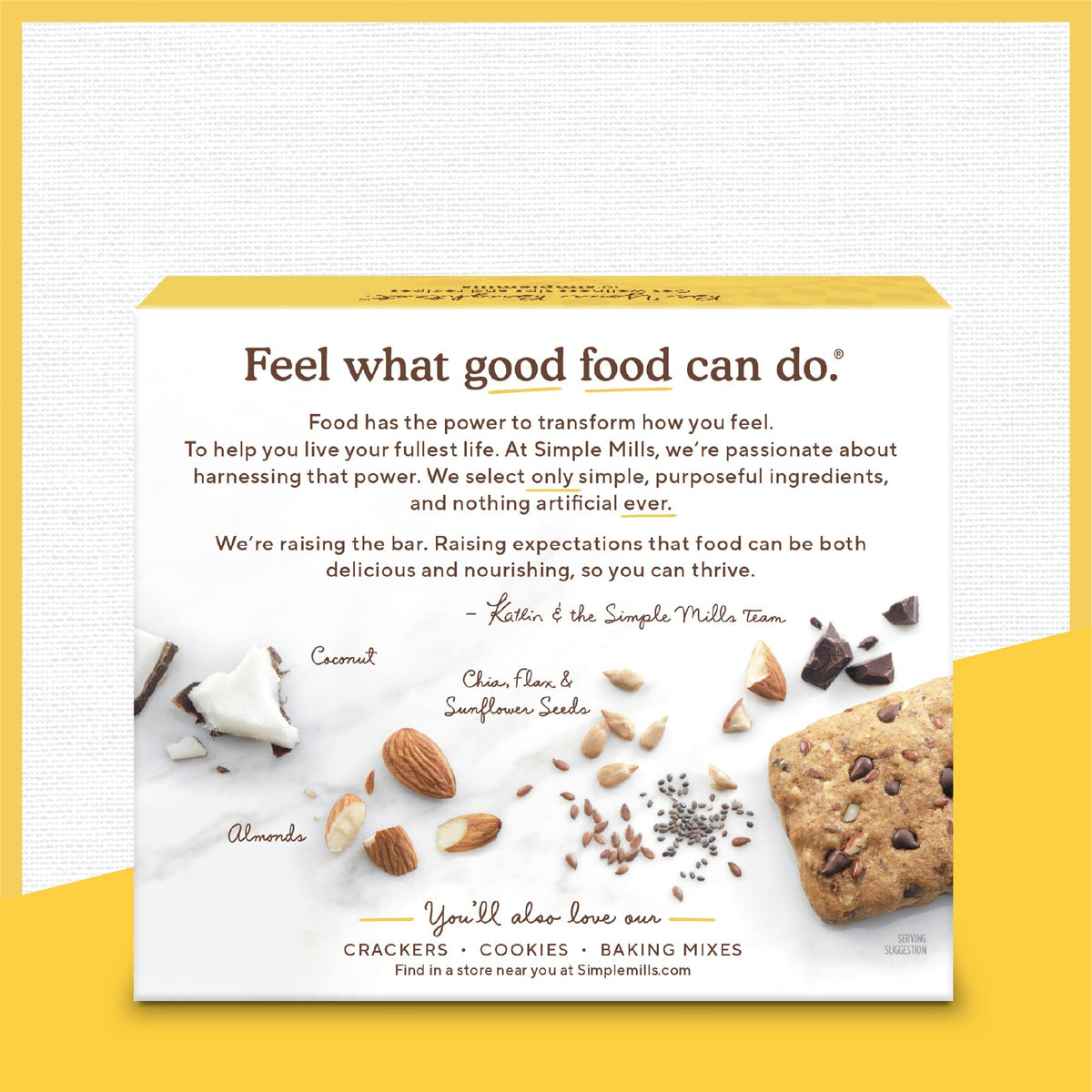 Simple Mills shelf-stable packaging ideal for pantry stocking or travel.