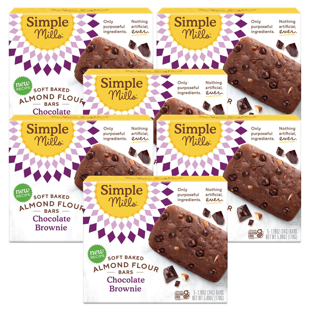 Simple Mills Soft Baked Almond Flour Bars Chocolate Brownie pack for on the go snacking