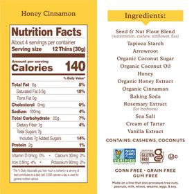 Serving suggestion shows 12 thins per portion, light and crispy.