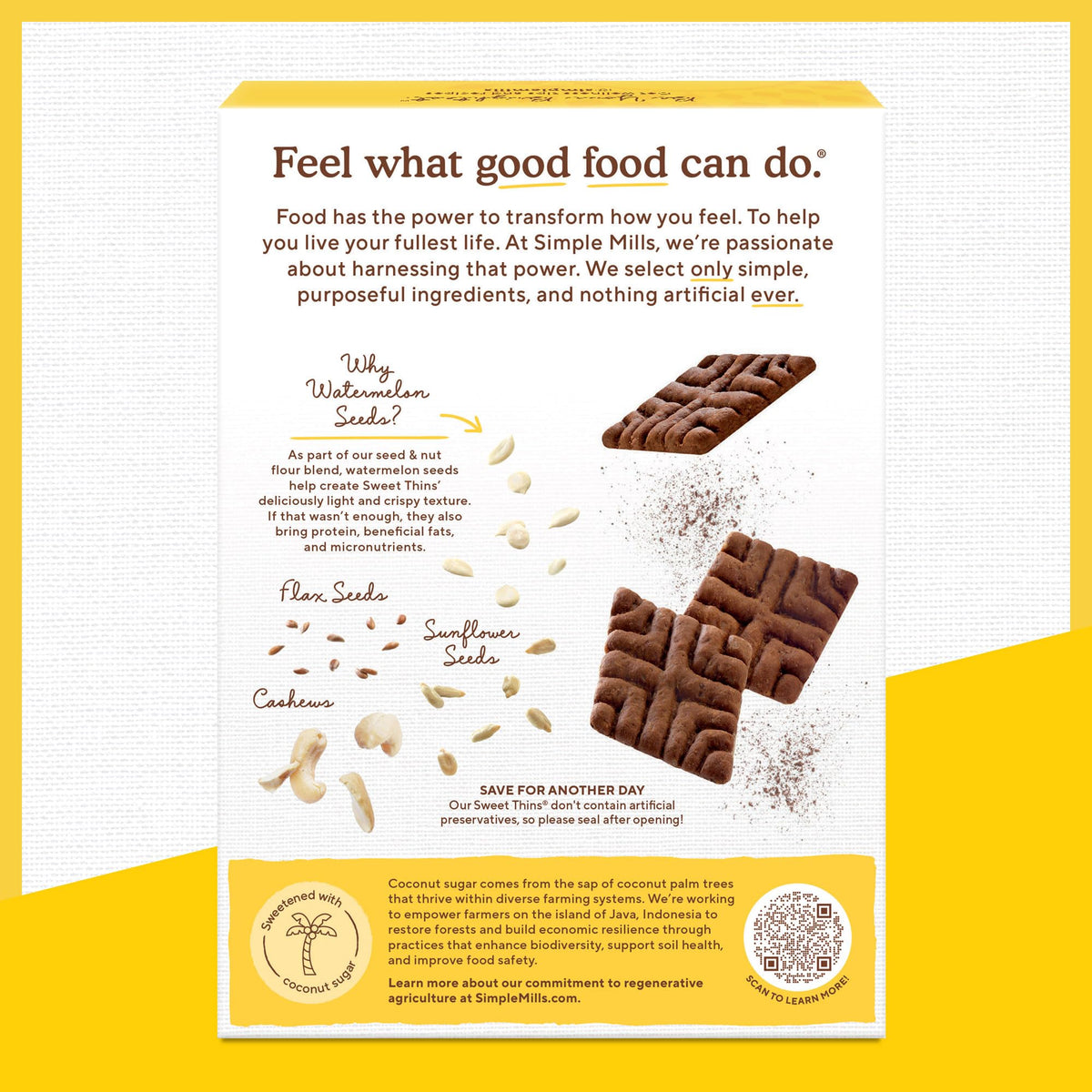Sweet Thins packaging showing gluten-free and paleo-friendly highlights.