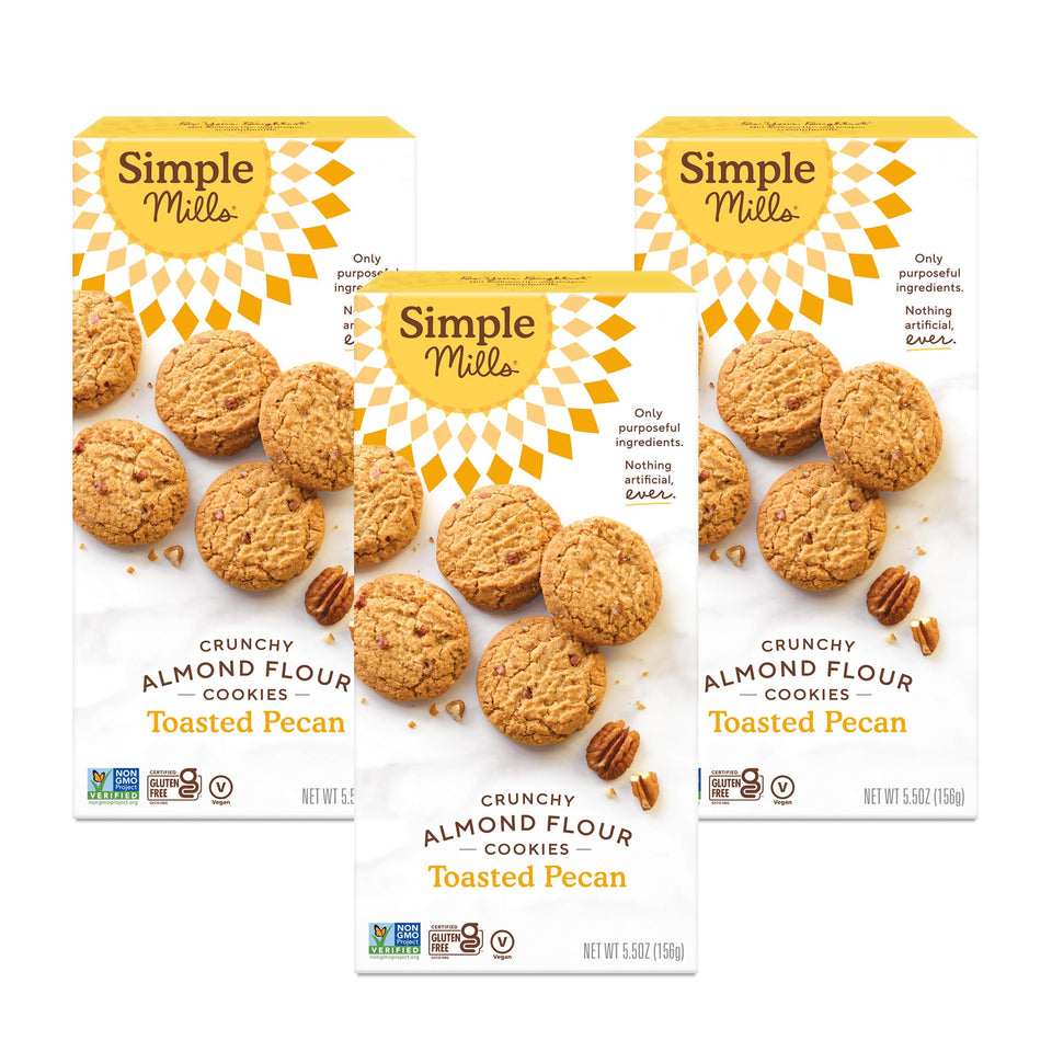 Simple Mills Toasted Pecan Cookies pack, gluten-free snack option.
