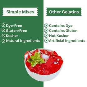 Simple Mixes Cherry Gelatin Dessert natural-coloring detail emphasizes dye-free approach.