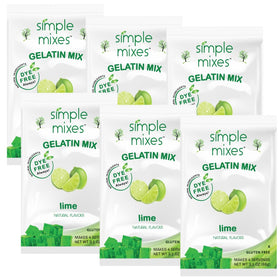 Simple Mixes lime gelatin dessert jar closeup; vibrant lime color for easy family treats.