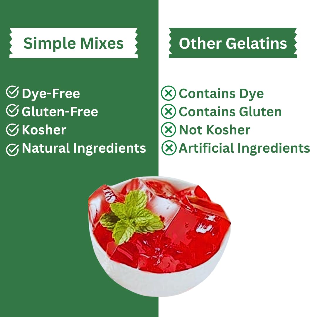 Simple Mixes lime gelatin dessert packaging carton emphasizes a 6-pack convenience.