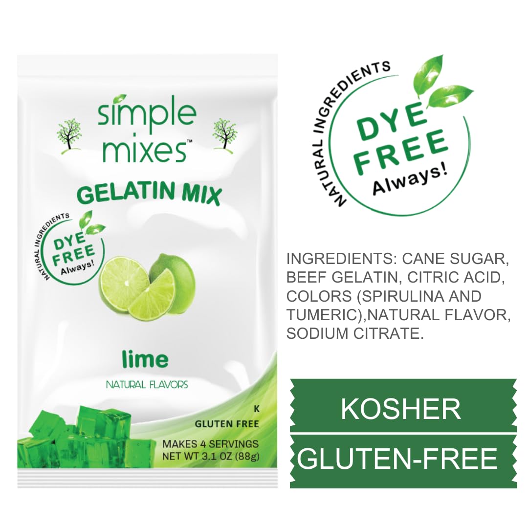 Simple Mixes lime gelatin dessert preparation bowl demonstrates quick, easy dessert assembly.