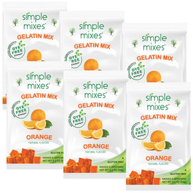 Simple Mixes orange gelatin dessert packaging on kitchen counter, quick family treat.