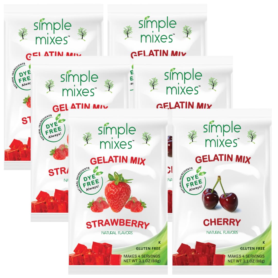 Simple Mixes Strawberry gelatin bowl—natural flavor for a quick, family-friendly dessert.