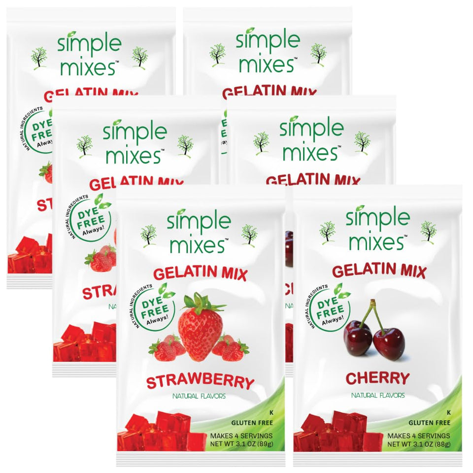 Simple Mixes Strawberry gelatin bowl—natural flavor for a quick, family-friendly dessert.