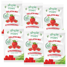 Simple Mixes strawberry gelatin dessert packaging highlights a dye-free snack option.