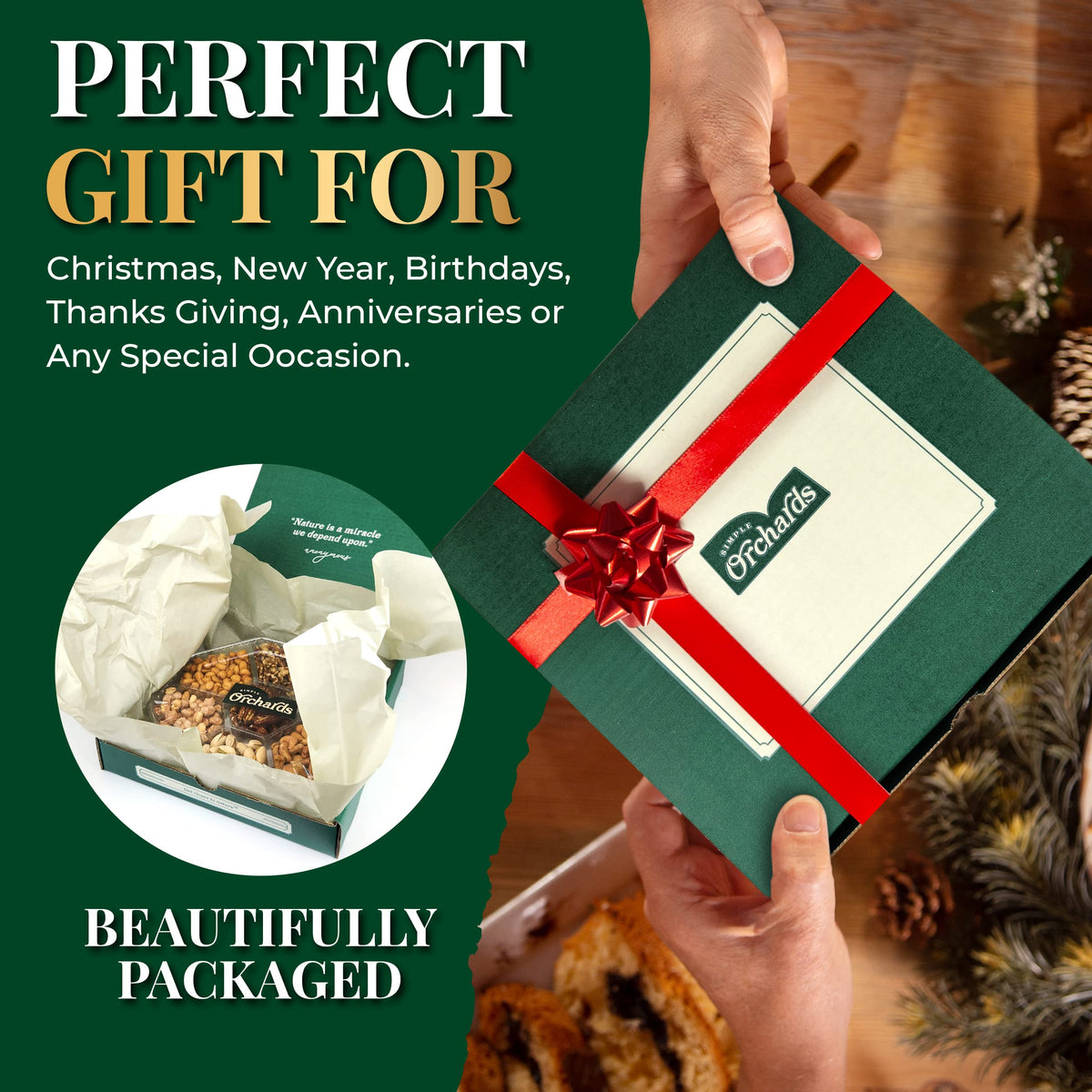 Simple Orchards gift-ready nut basket, ideal for celebrations