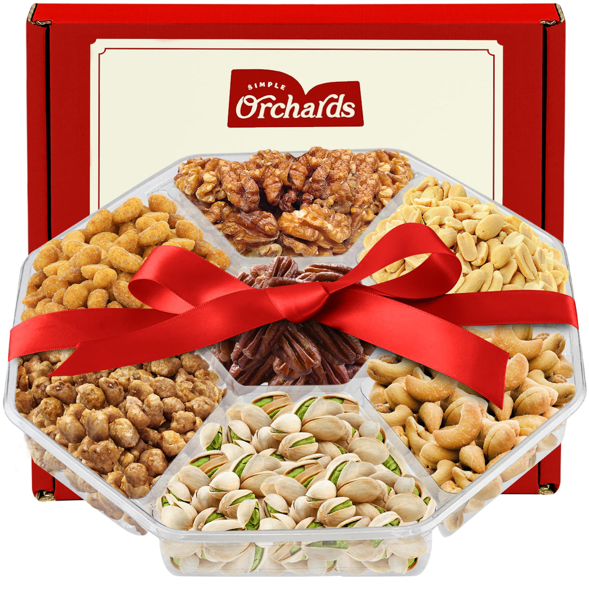 Simple Orchards Mothers Day Nuts Gift Basket with 7-section platter, ready for gifting